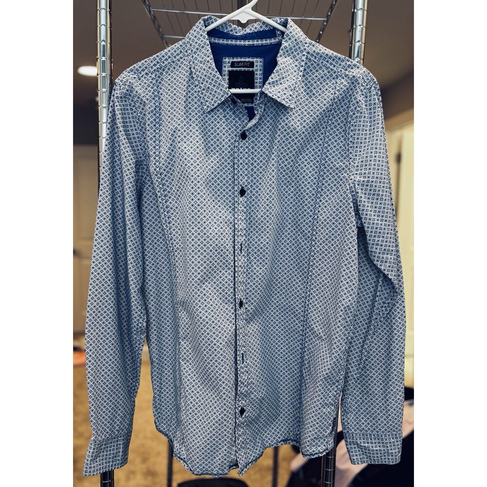 prAna Mens LG Slim Fit Long Sleeve Light Weight Blue Button Up Shirt